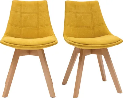 Produktbild von Miliboo - Skandinavische Stühle aus senfgelbem Stoff und Holz (2er-Set) MATILDE