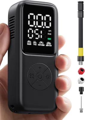 Immagine prodotto di Pompa per bicicletta elettrica - Mini pompa per pneumatici - Gonfiatore per pneumatici di bicicletta - Con manometro - 120 PSI - Nero
