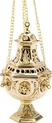 Produktbild von Weihnrauchfass Messing mit Kette 70cm Groß Antik Schwenker Hängegefäß Gold 7640