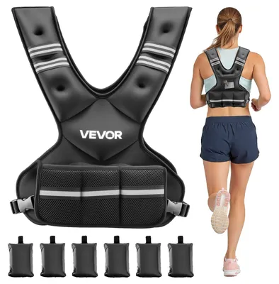 Image de VEVOR Gilet de poids réglable 5-9,1 kg, avec 6 poids en sable d'iron & bande réfléchissante, kit d'entraînement au poids du corps