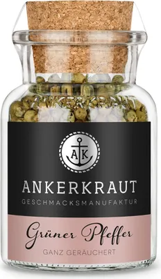 Produktbild von Grüner Pfeffer ganz geräuchert, 25g im Korkenglas