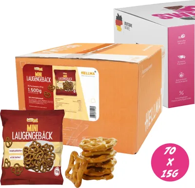 Obrázok produktu pre Hellma Mini Pretzel Biscuits Nibbling Fun in a Bag 70x15g Kartón