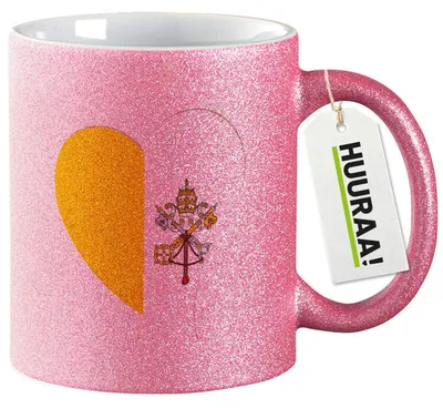 Produktbild von Huuraa Glitzertasse Vatikanstadt Flagge Herz 330ml Pink Keramik Kaffeebecher Geschenkidee