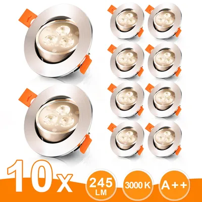 Produktbild von Jiubiaz 10er LED Einbaustrahler Deckeneinbauleuchte Set Einbauleuchte Deckenleuchte Einbauspot Deckenspot  245LM Strahler Warmweiß 3W