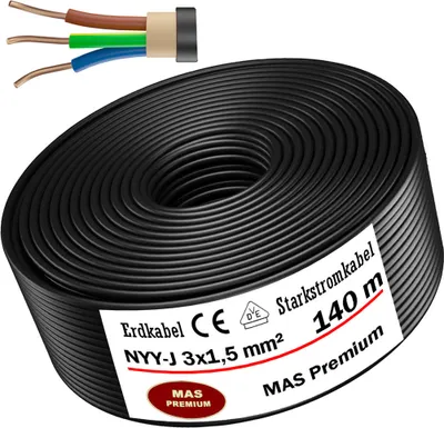 Produktbild von Erdkabel Starkstromkabel 140 m NYY-J 3x1,5 mm² Elektrokabel