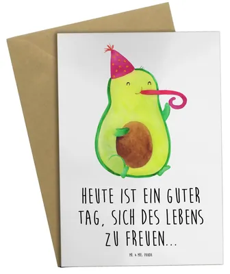 Produktbild von Mr. & Mrs. Panda Grußkarte Avocado Feier - Weiß - Geschenk, Gute Laune, osterkarten, Party, Fete, Geburtstag, glückwunschkarten, dankeskarten, weihnachtskarten