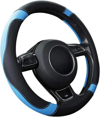 Produktbild von Auto-Lenkradbezug, Lenkradschutz, Mikrofaser-Leder, universell, 37–38 cm/15 Zoll, rutschfest, atmungsaktiv, langlebig (blau)