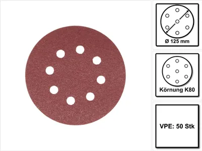 Immagine prodotto di Makita Disco abrasivo G80 125 mm / velcro- 50 pz. ( P-43642 ) per DBO BO DCW DWE GEX PEX SXE BOS
