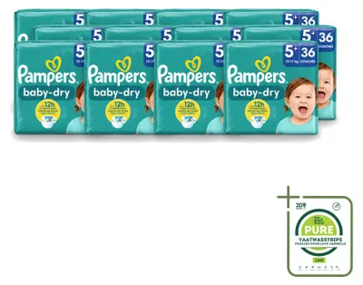 Imagen del producto de 12 pañales Pampers Baby-Dry, talla 5+ (12-17 kg) - Paquete grande - 12 unidades