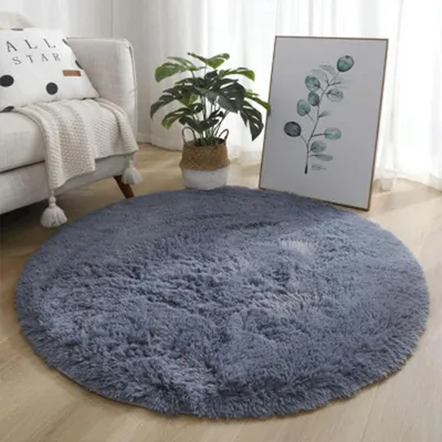 Obrázek produktu pro Kulatý koberec s vysokým vlasem, plyšový, měkký, šedý/fialový, průměr 100 cm