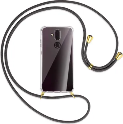 Produktbild von Handykette Backcover-Schutzhülle mit Band (Metall goldfarben) für Nokia 8.1 - dunkelgrau