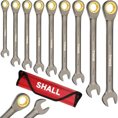 Productafbeelding van Set van 9 ratelsleutels, 8-19 mm, 72 tanden, Cr-V staal, verchroomd, met tas