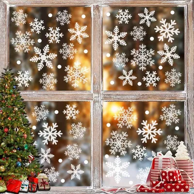 Productafbeelding van Kerstdecoraties voor ramen, sneeuwvlokken, PVC, 152 stuks, 8 vellen