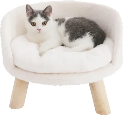 Produktbild von WISFOR Hundesofa mit Weichem Bezug, Haustiersofa Katzensofa Holzbeinen Rückenlehne,Hundebett 41.5 × 32.8cm