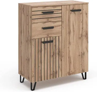 Productafbeelding van Famanu dressoir, eikenhout/zwart, 80 x 100 cm - met lades en veel opbergruimte