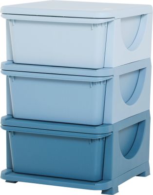 HOMCOM Schubladenschrank für Kinder mit Stauraum Aufbewahrungsboxen Spielzeug-Organizer Spielzeugkiste drei Ebene für Kinderzimmer 3-6 Jahre Kindermöbel Blau 37 x 37 x 56,5 cm