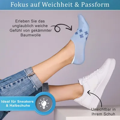 Produktbild von Damen Füßlinge 6er Paar Unsichtbar Sneaker Socken Kurzsocken Atmungsative aus Baumwolle, Farbe:Hellblau, Größe:35-38