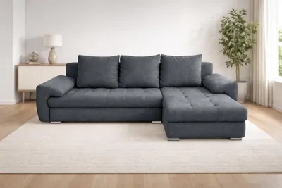 Produktbild von AX LIVING Manisa Wohnzimmer Couch L dunkelgraue Eckcouch R