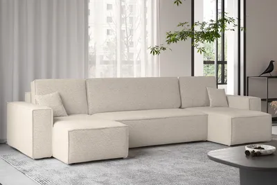 Produktbild von Kaiser Möbel Ecksofa mit schlaffunktion und bettkasten, Sofa U-form, Couch U-form BEST stoff Abriamo Beige