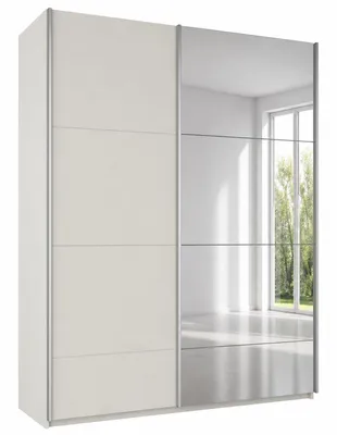 Produktbild von Schwebetürenschrank RODOS 200 cm mit Spiegel – Kleiderschrank modern, großer Schlafzimmer Schrank (Weiss)