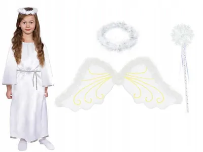 Produktbild von Mädchen Engel Kostüm Set Krippenspiel Kleid Flügel 134-140