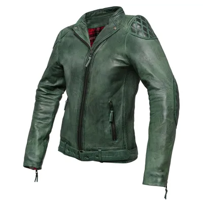 Produktbild von Damen Motorradjacke Electra aus Rindsleder Grün S mit abnehmbaren Protektoren