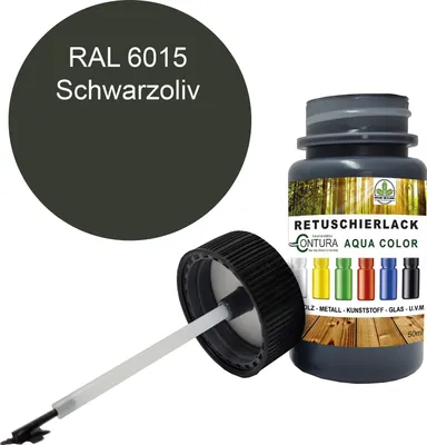 Produktbild von Reparaturlack Lackstift RAL Lack Pinselflasche 50ml. Farbe Holz Metall Möbel Auto Bad Retuschierlack - RAL 6015 Schwarzoliv