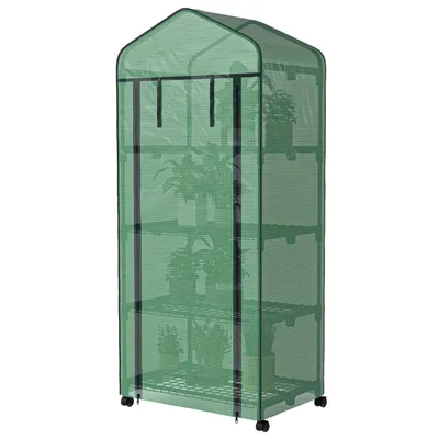 Zdjęcie produktu dla Mini szklarnia, tunel foliowy z 4 półkami, szklarnia foliowa, zielnik | Stalowa konstrukcja | Folia UV o gramaturze 140 g/m² | 69 x 50 x 165 cm
