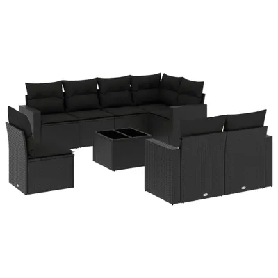 Produktbild von vidaXL 9-tlg. Garten-Sofagarnitur mit Kissen Schwarz Poly Rattan