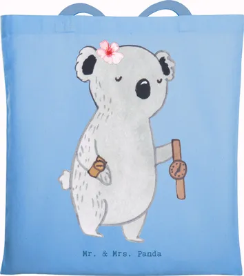 Produktbild von Mr. & Mrs. Panda Jutebeutel Uhrmacherin Herz - Sky Blue - Geschenk, Shopping Tasche, Tote Bag, studententasche, umhängebeutel, Büchertasche
