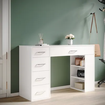 Productafbeelding van SONNI Schminktafel met opgedeelde lades en zijdelingse opbergvakken, 120x40x75cm, ruime opbergruimte, moderne commode voor de slaapkamer