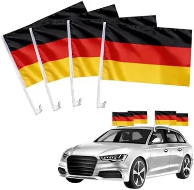 Produktbild von 4 Stück Autoflagge Deutschland, Auto Fahne, Fensterfahnen, 30 x 45 cm, Fanset Fanartikel, Auto-Dekoration, für Deutsche, Sportfans, WM, EM, Fußballturniere Events