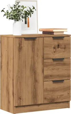 A wooden cabinet with drawers is displayed against a white background.