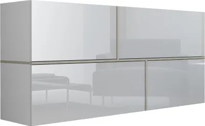Produktbild von Furniture24 Hängekommode Goya Sideboard 170 cm mit 4 Klappen Wohnzimmerschrank Schwarz/Schwarz Hochglanz/Sonoma Eiche