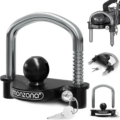 Image de MONZANA® Antivol noir verrou d’attelage de remorque universel tête d’attelage 50 mm cadenas remorque avec anneau 2 clés