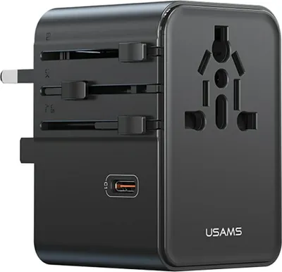 Obrázok produktu pre Cestovný adaptér Usams Cc310 3Xusb-C 70W 4In1 Us/Au/Eu/Uk Black