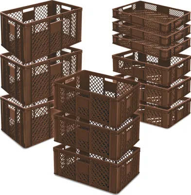 Produktbild von 12 Euroboxen / Bäckerkisten, LxB 600x400 mm, H 90 mm/150 mm/240 mm/320 mm, braun