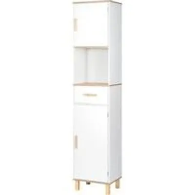 Obrázek produktu pro Moderní koupelnová skříňka – stylová a praktická – prostorově úsporný design – pevná konstrukce z MDF – bílá – 40 x 30 x 180 cm