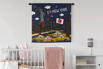 Produktbild von MuchoWow® Wandteppich Wandbehang New York - Zeichnung - Gelb 90x90 cm Tapisserie Dekoration Wandtuch - Wandaufhänger