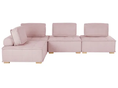 Produktbild von BELIANI Modulares Ecksofa Rosa Polsterbezug 300 x 200 cm Gesteppt 4-Sitzer Wohnlandschaft L-Form aus Verschiedenen Elementen mit Kissen Modern Skandi