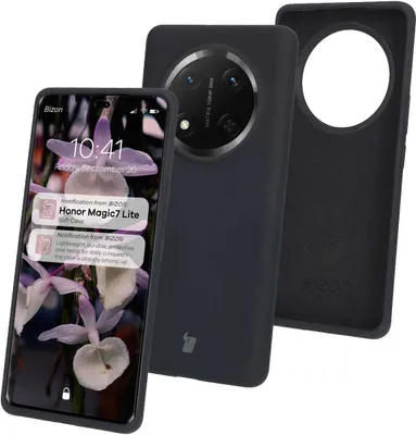 A black Honor Magic7 Lite phone case is shown next to a phone displaying notifications.