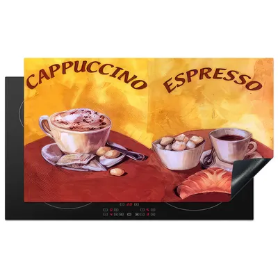 Obrázok produktu pre KitchenYeah® Kryt varnej dosky Cappuccino - Espresso - Káva - Vintage , 91x52cm, kuchynská dekorácia, keramický kryt varnej dosky, kryt varnej dosky