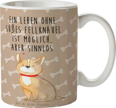 Produktbild von Mr. & Mrs. Panda Tasse Hund Glück - Hundeglück - Geschenk, Bedruckte, Sprüche, Becher, Teetasse, Spruch, Corgie, Kaffeebecher, Herz, Liebe, Pott