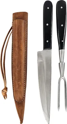 Produktbild von Mittelalter-Besteck Set mit Gabel in Doppellederscheide Horn
