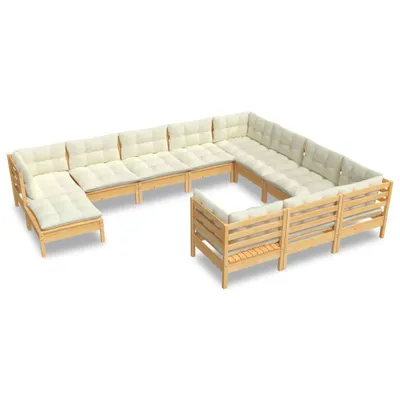 Produktbild von vidaXL 11-tlg. Garten-Lounge-Set mit Creme Kissen Kiefernholz