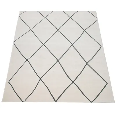 Produktbild von Teppich Wohnzimmer Skandi Rauten Muster Kurzflor Hell Und Modern In Weiß Grösse 80x150 cm