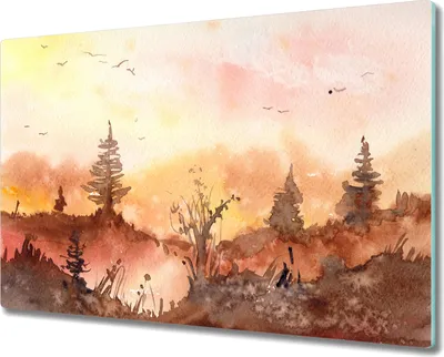 Produktbild von Coloray Schneidebrett Herdabdeckplatte 80x52 cm Kochplattenabdeckung Küchenbrett Hackbrett - Aquarelle Wald