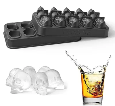 3D Totenkopf Eiswürfelform aus Silikon, 18,6 x 11 x 4,2 cm, schwarz