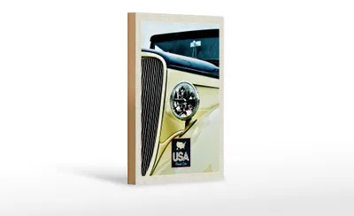Produktbild von Holzschild Reise 12x18 cm Amerika Oldtimer beige Lampe Urlaub