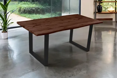 Produktbild von Esstisch Josy | 180 x 90 cm | Holz Nussbaum-Optik | U-Gestell Metall schwarz | 40 mm Tischplatte mit Baumkante | Tisch für Esszimmer & Küche